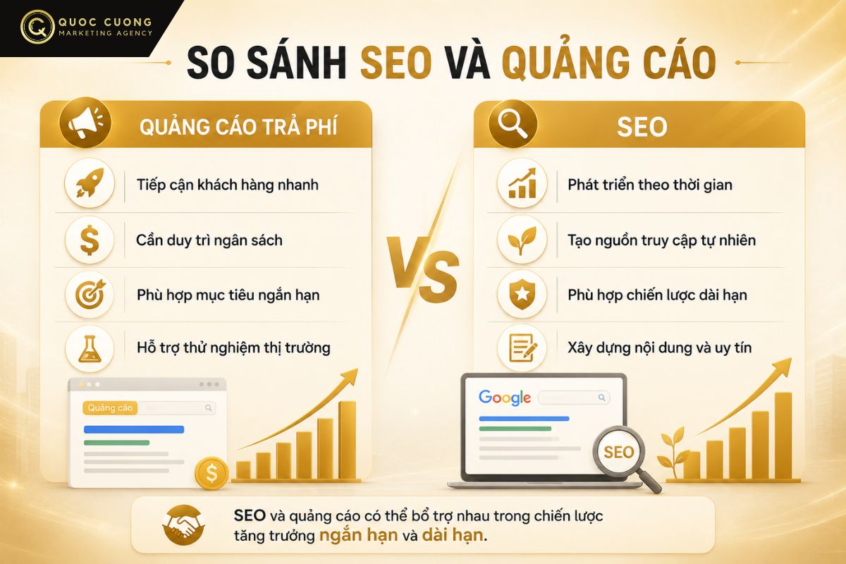 So sánh SEO và quảng cáo trả phí trong chiến lược marketin
